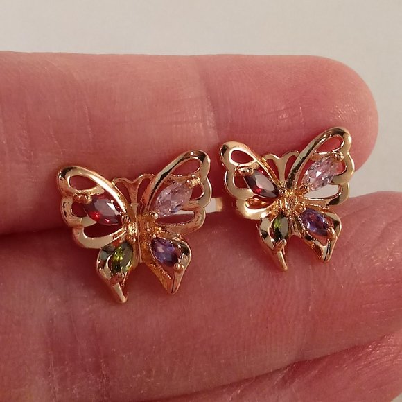 18K Yellow Gold Filled Butterfly Marquise Red Diamond Zircon Stud Earrings Gift - Picture 6 of 6